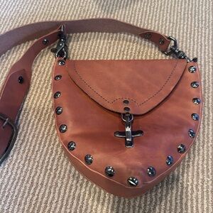 NEW HANDMADE brown leather hobo studded saddle/cross one of a kind western bag